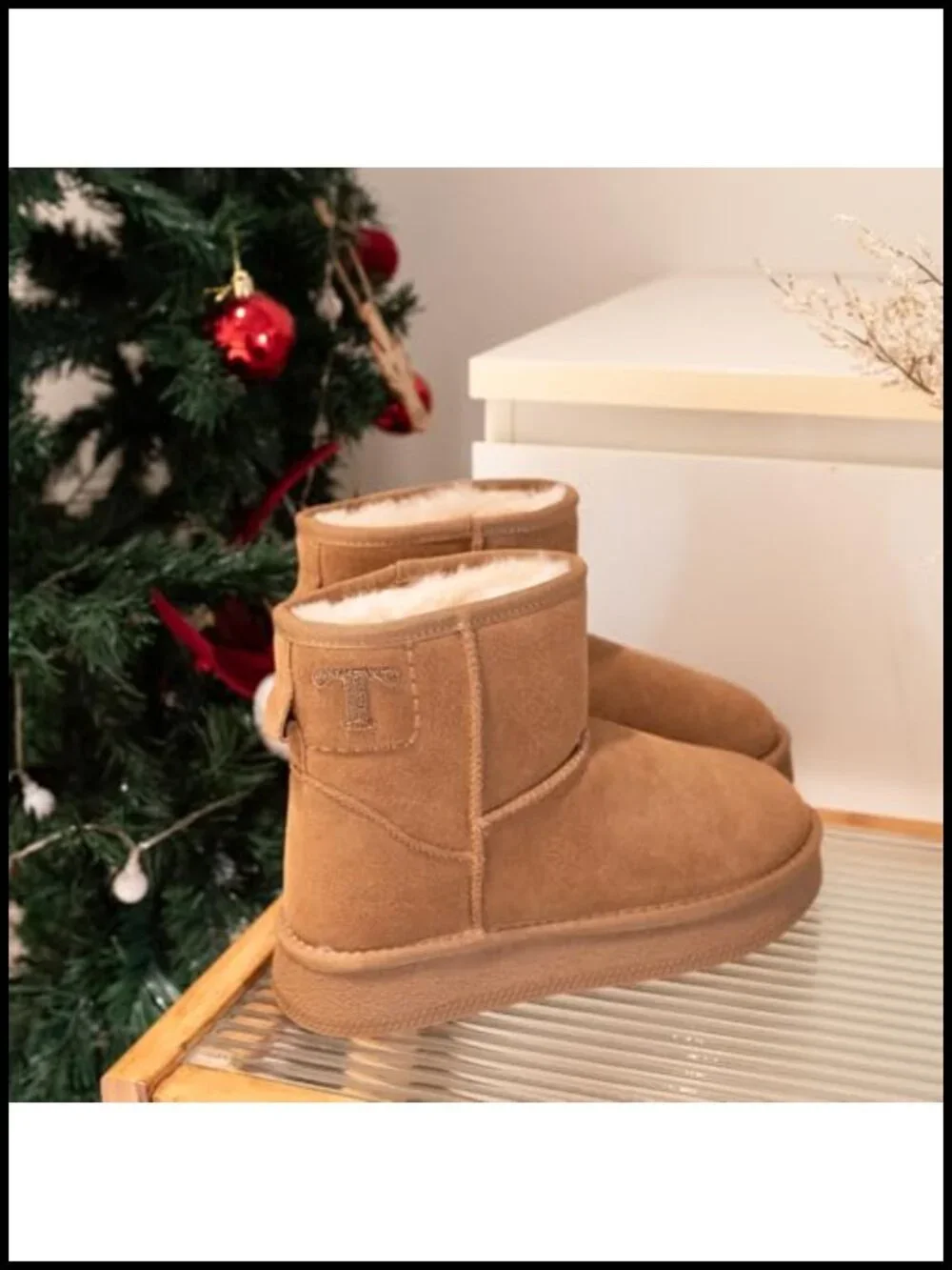 Genuine Leather Platform Ankle Snow Boots with Fur Lining Anti-Slip Winter